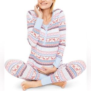 Motherhood Maternity Cozy Reindeer Print Pajama Set SZ:L